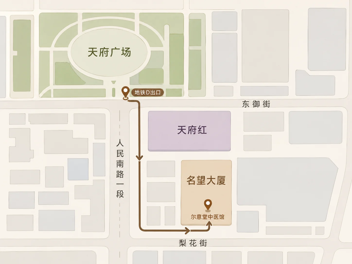 从天府广场地铁站到名望大厦南1门的地图路线截图